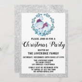 ウィンターブルーリースホリデークリスマスパーティーシルバー 招待状 (正面/裏面)