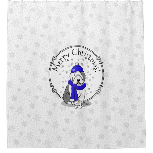 ウィンターブルー旧英語シェプドッグドッグ（グレー1）かわいい シャワーカーテン (正面)
