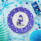 ウィンターブルー旧英語シェプドッグドッグ（グレー1）かわいい ペーパープレート (パーティー)