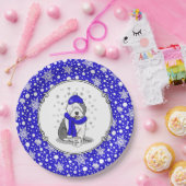 ウィンターブルー旧英語シェプドッグドッグ（グレー1）かわいい ペーパープレート (パーティー)