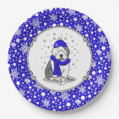 ウィンターブルー旧英語シェプドッグドッグ（グレー1）かわいい ペーパープレート (正面)