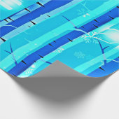 ウィンターブルー樺の木ツリーと雪片 ラッピングペーパー (角)