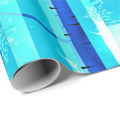 ウィンターブルー樺の木ツリーと雪片 ラッピングペーパー (ロールコーナー)