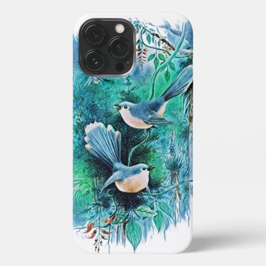 ウィンターブルー絵画バードのiPhone 13 Pro Maxケース iPhoneケース (裏面)