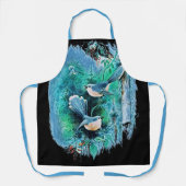 ウィンターブルー絵画バード エプロン (正面)