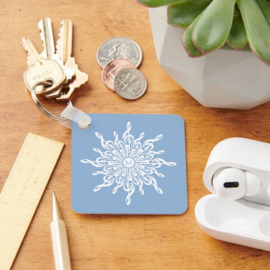 ウィンターブルー装飾モノグラムGクレフ、 音符記号スノーフレーク キーホルダー (デスク)