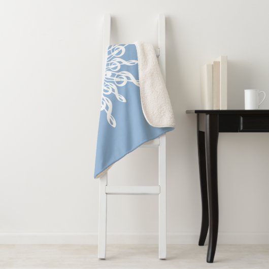 ウィンターブルー装飾モノグラムGクレフ、 音符記号スノーフレーク シェルパブランケット (インサイチュ)