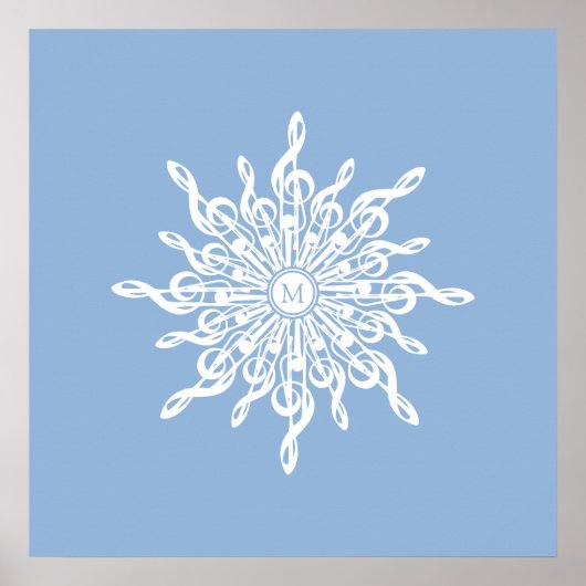 ウィンターブルー装飾モノグラムGクレフ、 音符記号スノーフレーク ポスター (正面)