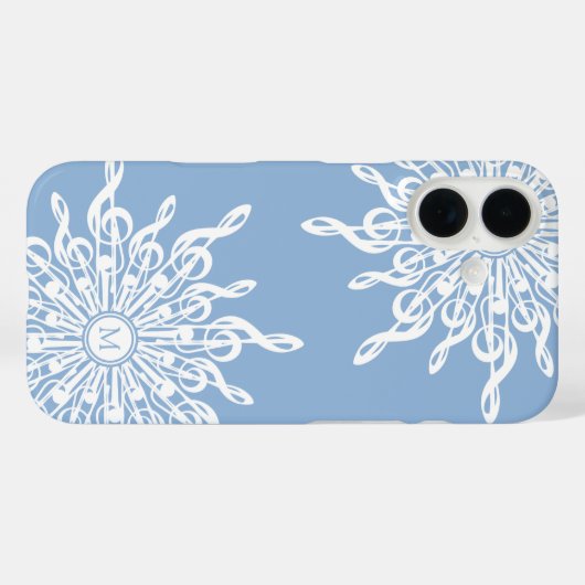 ウィンターブルー装飾モノグラムGクレフ、 音符記号スノーフレーク Case-Mate iPhoneケース (裏面 (横))