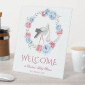 ウィンターブルー赤面ピンクフローラリースウェルカムペデス 台座サイン (インサイチュ)