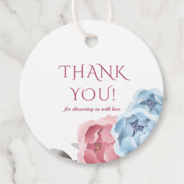 ウィンターブルー赤面ピンクフローラ水彩ありがとう フェイバータグ