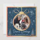 ウィンターブルー金ゴールドクリスマスオーナメント2写真 シーズンカード (正面)