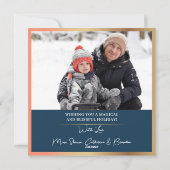 ウィンターブルー金ゴールドクリスマスオーナメント2写真 シーズンカード (裏面)