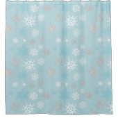 ウィンターブルー銀のスノーフレーク・パターン シャワーカーテン (正面)