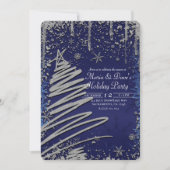 ウィンターブルー&シルバークリスマスツリーホリデーパーティー 招待状 (正面)