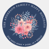 ウィンターブルー⎢ホリデー差出人住所ステッカー ラウンドシール (正面)