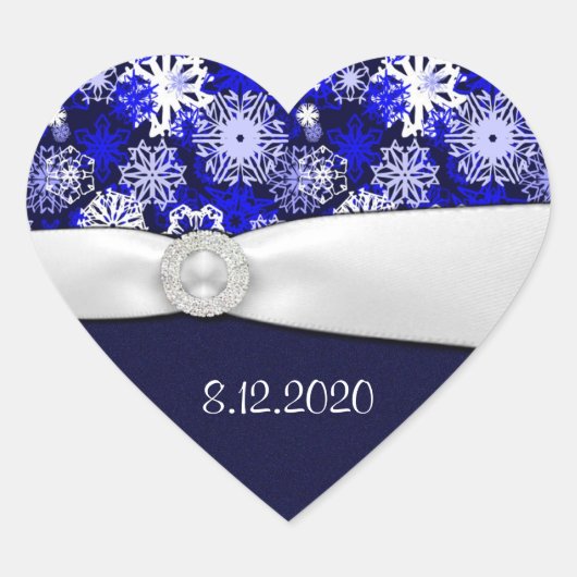 ウィンターブルー&ホワイトスノーフレーク封筒用シール ハートシール (正面)