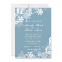 ウィンターブルー&ホワイトスノーフレーク結婚式招待状
