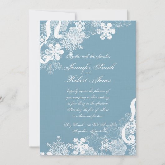 ウィンターブルー&ホワイトスノーフレーク結婚式招待状 招待状 (正面)