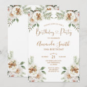 ウィンタープライムホワイトフラワークリスマスバースデーパーティー 招待状 (正面/裏面)