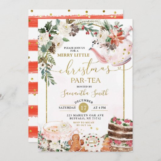 ウィンタープリザーブフローラル メリーリトルクリスマスパーティー - ティー 招待状 (正面/裏面)