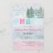 ウィンタープリンクスノーフレーク なんて楽しい ファーストバースデー 招待状 (正面/裏面)