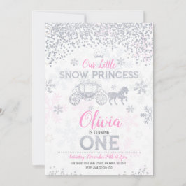 ウィンタープリンセス 1歳の誕生日招待状 グリッター 招待状