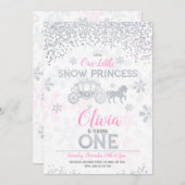ウィンタープリンセス 1歳の誕生日招待状 グリッター 招待状 (正面/裏面)