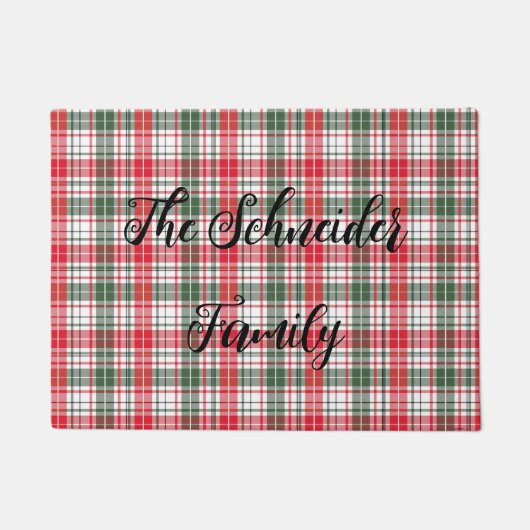 ウィンタープレイドタータンチェッククリスマスホリデーレッド、グリーン ドアマット (正面)