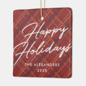 ウィンタープレイドハッピーホリデーズオーナメント – 赤 セラミックオーナメント (左)