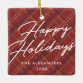 ウィンタープレイドハッピーホリデーズオーナメント – 赤 セラミックオーナメント (正面)