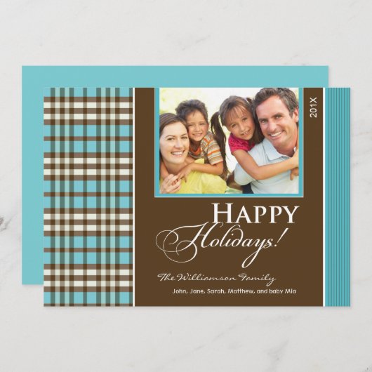 ウィンタープレイドファミリーホリデーカード（アクア） シーズンカード (正面/裏面)