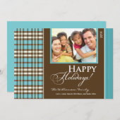 ウィンタープレイドファミリーホリデーカード（水色） シーズンカード (正面/裏面)