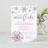 ウィンタープロモーション ピンクの雪の結晶 赤ちゃん歓迎会 招待状 (スタンド正面)