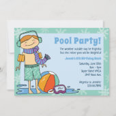 ウィンタープールパーティー赤毛ボーイインドアラインスイミング 招待状 (正面)