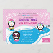 ウィンタープール誕生日招待状/プール招待状 招待状 (正面/裏面)