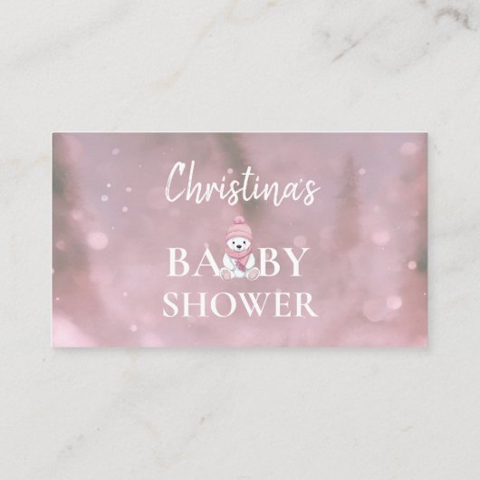 ウィンターベアーピンク赤ちゃんシャワーブリクエスト エンクロージャーカード (裏面)