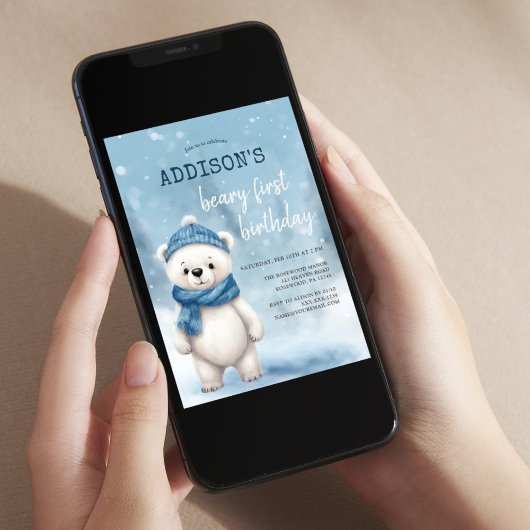 ウィンターベアーブルーボーイファースト誕生日 招待状