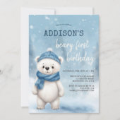 ウィンターベアーブルーボーイファースト誕生日 招待状 (正面)