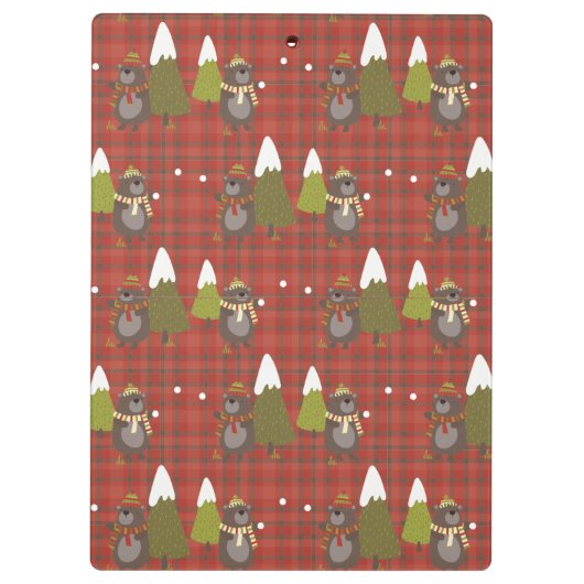 ウィンターベアーホワイトクリスマスレッドバッファロープレイドクリップ クリップボード (裏面)