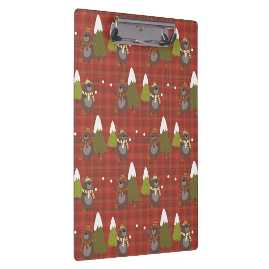 ウィンターベアーホワイトクリスマスレッドバッファロープレイドクリップ クリップボード (右)