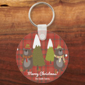 ウィンターベアーホワイトクリスマスレッドバッファロープレイド キーホルダー (正面)