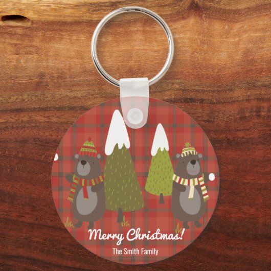 ウィンターベアーホワイトクリスマスレッドバッファロープレイド キーホルダー (正面)