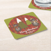 ウィンターベアーホワイトクリスマスレッドバッファロープレイド スクエアペーパーコースター (アングル)