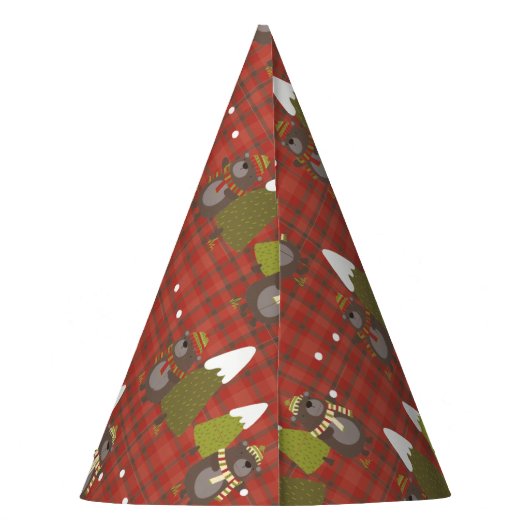 ウィンターベアーホワイトクリスマスレッドバッファロープレイド パーティーハット (裏面)