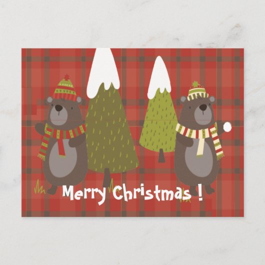 ウィンターベアーホワイトクリスマスレッドバッファロープレイド ポストカード (正面)