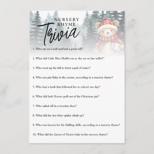 ウィンターベア子供部屋ライムトリビアベビーシャワーゲーム エンクロージャーカード (正面)