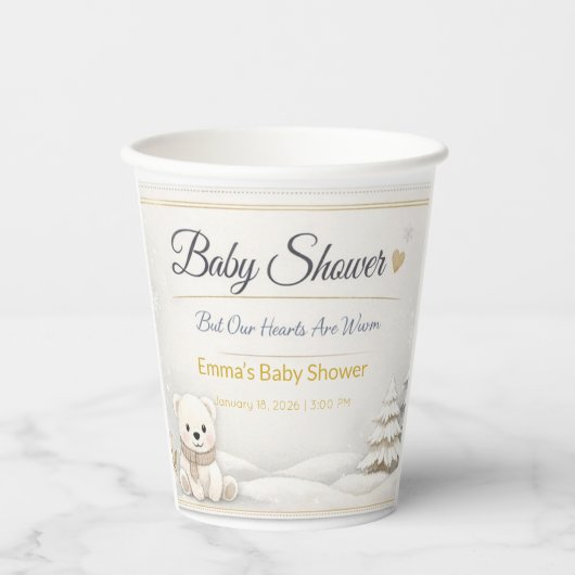 ウィンターベイビーシャワーカップ | あったかテディベアデザイン 紙コップ (正面)