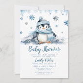 ウィンターベビーシャワーペンギン招待状 招待状 (正面)