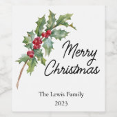 ウィンターベリエレガントーズホリデーパーティー ワインラベル (シングルラベル)